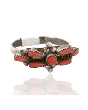 Handmade Zuni Certified Authentic .925 Sterling Silver Coral Native American Ring  16681