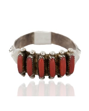 Handmade Certified Authentic Signed .925 Sterling Silver Coral Native American Ring  16773
