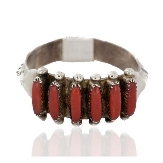 Handmade Certified Authentic Signed .925 Sterling Silver Coral Native American Ring  16773