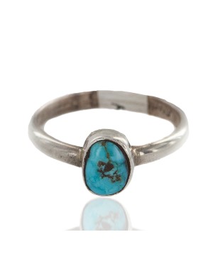 Certified Authentic 925 Sterling Silver Handmade Navajo Natural Turquoise Native American Ring  16803-000