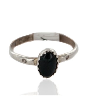 925 Sterling Silver Handmade Certified Authentic Navajo Natural Black Onyx Native American Ring  16803-1