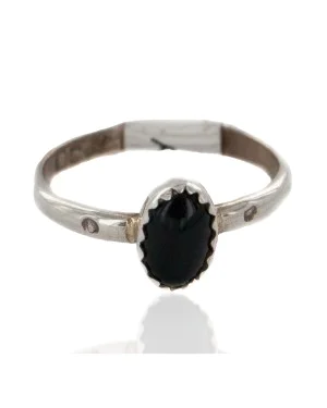 925 Sterling Silver Handmade Navajo Natural Black Onyx Native American Ring 16803-1