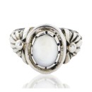 Handmade Navajo T.Begay .925 Sterling Silver Natural White Buffalo Native American Ring 16825