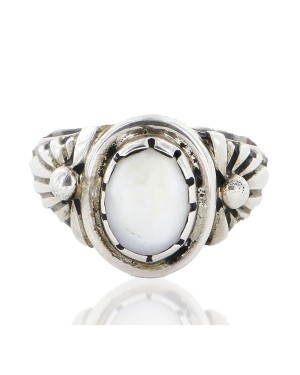 Handmade Certified Authentic Navajo T.Begay .925 Sterling Silver Natural White Buffalo Native American Ring  16825