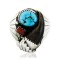 Handmade Claw Signed Navajo .925 Sterling Silver Natural Turquoise and Coral Native American Ring 16924