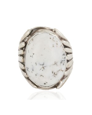 .925 Sterling Silver Handmade Certified Authentic Signed Navajo Natural White Buffalo Native American Ring  17004