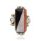 .925 Sterling Silver Handmade Certified Authentic Navajo Inlay Natural Black Onyx Jasper Mother of Pearl Native American Ring  17007-1