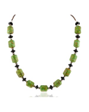 Certified Authentic Navajo .925 Sterling Silver Composite Gaspeite Black Onyx Native American Necklace 17047-2