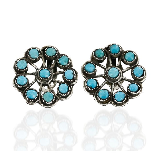 Certified Authentic Handmade Navajo .925 Sterling Silver Clip Native American Earrings Natural Turquoise 17488