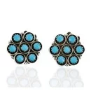 Handmade Zuni .925 Sterling Silver Clip Native American Earrings Natural Turquoise 17785