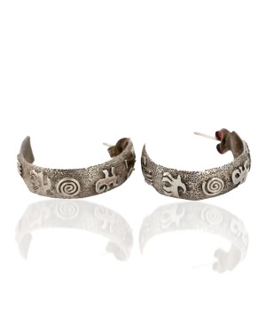 Handmade Certified Authentic Navajo Storyteller .925 Sterling Silver Native American Earrings  17863