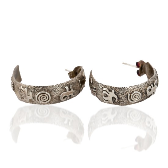 Handmade Certified Authentic Navajo Storyteller .925 Sterling Silver Native American Earrings  17863