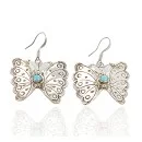 .925 Sterling Silver Handmade Butterfly Signed Navajo Natural Turquoise Native American Earrings 17896