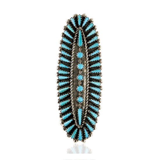 Handmade Certified Authentic Petit Point Zuni Signed by AVN .925 Sterling Silver Natural Turquoise Native American Ring  17904