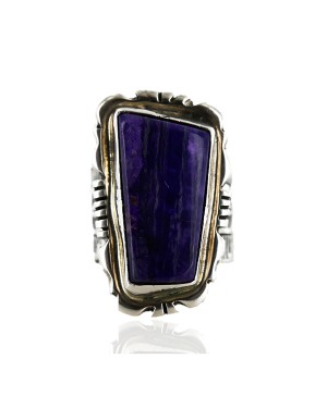 Handmade Certified Authentic Navajo .925 Sterling Silver Signed SHAKEY Purple Spiny Oyster Native American Ring  17916