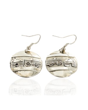 .925 Sterling Silver Handmade RoundORY TELLER Certified Authentic Navajo Dangle Native American Earrings 17935