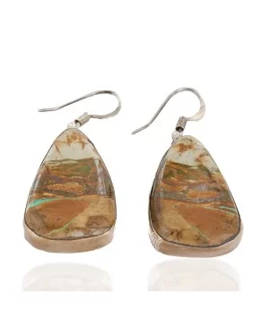 Handmade Signed by Shay .925 Sterling Silver Natural Boulder Turquoise Dangle Native American Earrings 17948