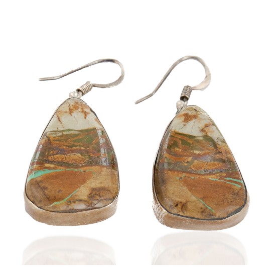 Handmade Certified Authentic Signed by Shay .925 Sterling Silver Natural Boulder Turquoise Dangle Native American Earrings 17948