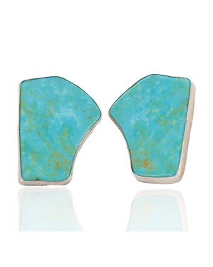 Certified Authentic Navajo .925 Sterling Silver Turquoise Native American Clip Earrings 17950