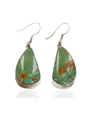 Certified Authentic Handmade Signed Navajo .925 Sterling Silver Dangle Native American Earrings Natural Turquoise 17952