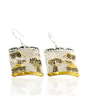 12kt Gold Filled and .925 Sterling Silver Handmade Story Teller Certified Authentic Navajo Native American Earrings 17988
