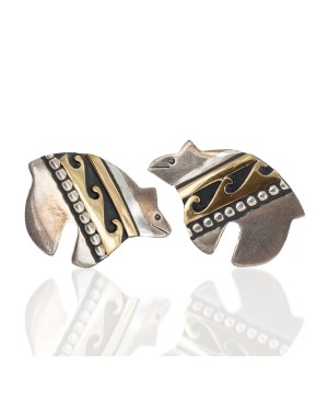 Bear 12kt Gold Filled and .925 Sterling Silver Handmade Certified Authentic Navajo Native American Earrings 18039