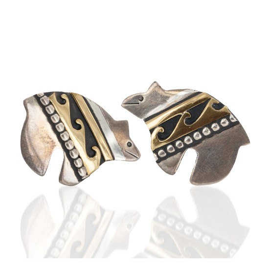 Bear 12kt Gold Filled and .925 Sterling Silver Handmade Certified Authentic Navajo Native American Earrings 18039