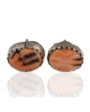 Handmade Navajo Certified Authentic .925 Sterling Silver Spiny Oyster Native American Stud Earrings 18185-1