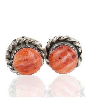 Navajo Handmade Certified Authentic .925 Sterling Silver Spiny Oyster Native American Stud Earrings 18185-3