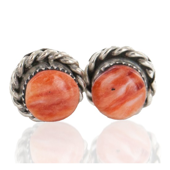 Navajo Handmade Certified Authentic .925 Sterling Silver Spiny Oyster Native American Stud Earrings 18185-3