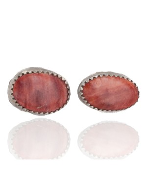 Handmade Certified Authentic Navajo .925 Sterling Silver Spiny Oyster Native American Stud Earrings 18185-4