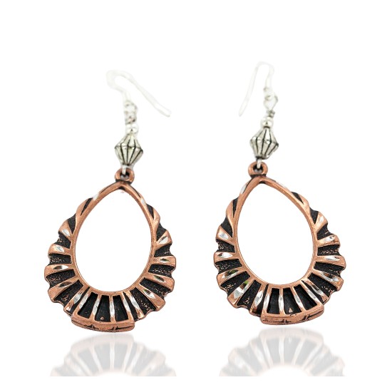 Certified Authentic Handmade Navajo Native American Pure Copper Dangle Earrings 18213-1