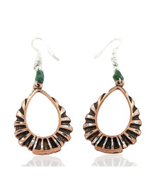 Certified Authentic Handmade Navajo Natural Turquoise Native American Pure Copper Dangle Earrings 18213-2