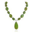 .925 Sterling Silver Certified Authentic Navajo Gaspeite Native American Necklace 18233