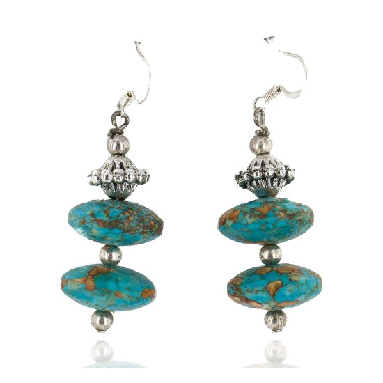 .925 Sterling Silver Hooks Certified Authentic Navajo Turquoise Native American Dangle Earrings 18255-1