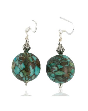 .925 Sterling Silver Hooks Certified Authentic Navajo Turquoise Native American Dangle Earrings 18255-10