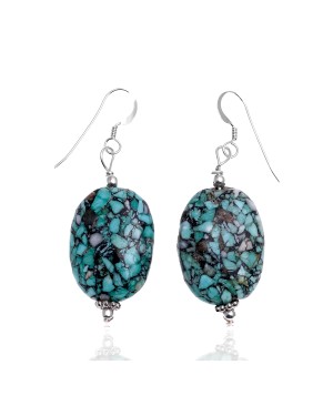 Composite Mosaik Turquoise .925 Sterling Silver Hooks Certified Authentic Navajo Native American Dangle Earrings 18255-2