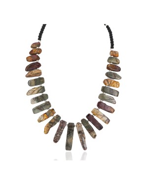 Certified Authentic Nickel Navajo Natural Black Onyx Jasper Native American Necklace 18264-4