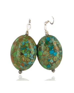 .925 Sterling Silver Hooks Certified Authentic Navajo Composite Turquoise Native American Dangle Earrings 18294-15