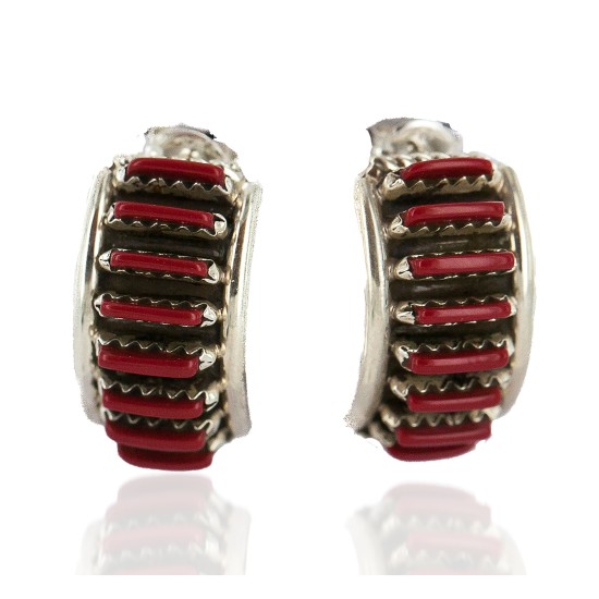.925 Sterling Silver Certified Authentic Zuni Signed Coral Native American Stud Earrings 18304-1 .925 Sterling Silver Certified Authentic Zuni Signed Coral Native American Stud Earrings 18304-1