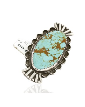 Handmade Certified Authentic Navajo .925 Sterling Silver Natural Mountain Pilot Turquoise Native American Pin 192