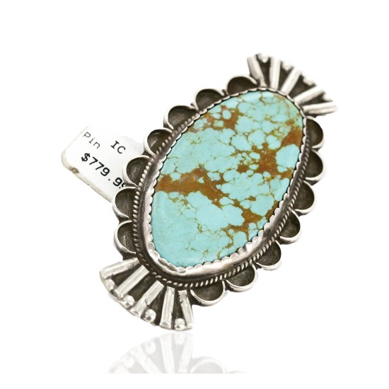Handmade Certified Authentic Navajo .925 Sterling Silver Natural Mountain Pilot Turquoise Native American Pin 192