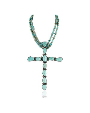 Handmade Certified Authentic Cross Navajo .925 Sterling Silver Turquoise Native American Necklace 24111