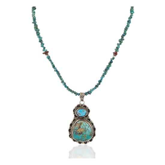 .925 Sterling Silver Handmade Certified Authentic Navajo Turquoise Jasper Native American Necklace  24116-102248