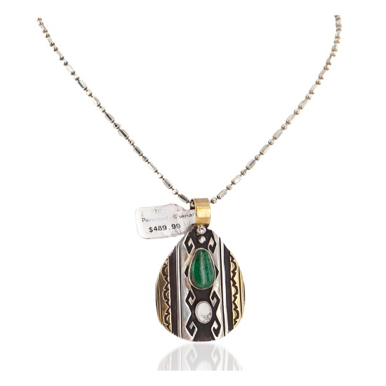 12kt Gold Filled .925 Sterling Silver Handmade Certified Authentic Navajo Natural Malachite Native American Necklace 24120 12kt Gold Filled .925 Sterling Silver Handmade Certified Authentic Navajo Natural Malachite Native American Necklace 24120