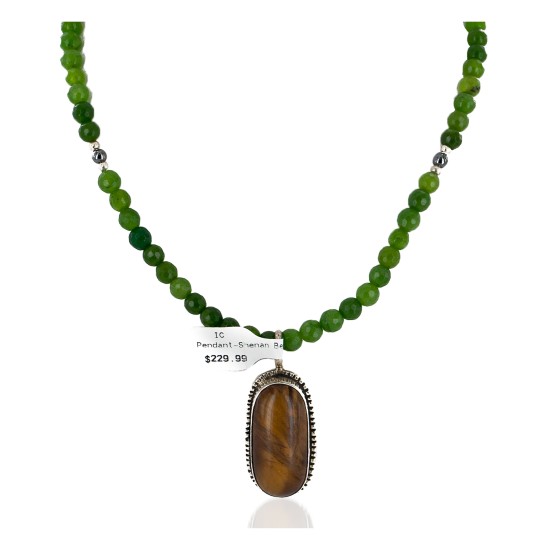.925 Sterling Silver Handmade Certified Authentic Navajo Tigers Eye and Quartz Native American Necklace 24125-16076-6