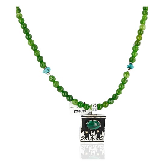 12kt Gold Filled .925 Sterling Silver Handmade Certified Authentic Navajo Arrow Malachite Pendant Native American Necklace 24129