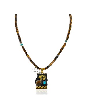 12kt Gold Filled And .925 Sterling Silver Handmade Bear Wave Certified Authentic Navajo Natural Turquoise and Tigers Eye Native American Necklace 24146