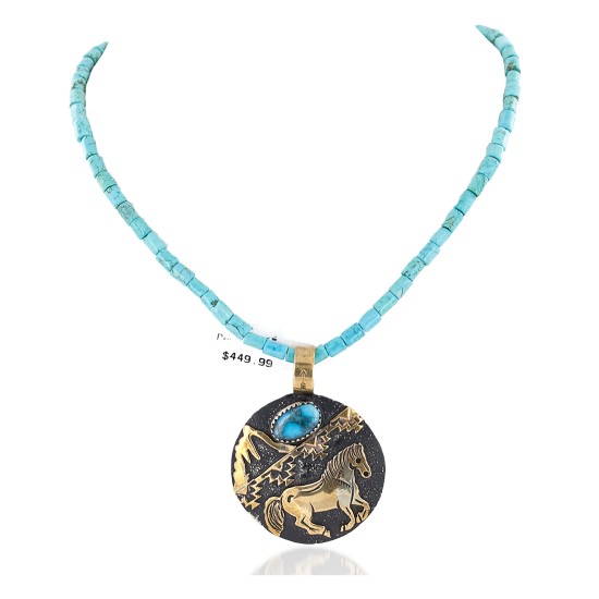 Certified Authentic 12kt Gold Filled and .925 Sterling Silver Horse Handmade Natural Turquoise Native American Necklace 24148-16030-6 Certified Authentic 12kt Gold Filled and .925 Sterling Silver Horse Handmade Natural Turquoise Native American Necklace 24148-16030-6