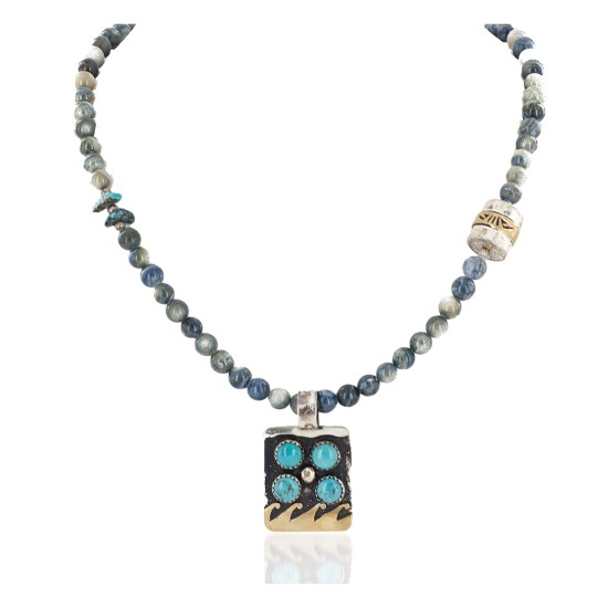 Certified Authentic Wave 12kt Gold Filled and .925 Sterling Silver Handmade Natural Turquoise Lapis Native American Necklace 24149-15877 Certified Authentic Wave 12kt Gold Filled and .925 Sterling Silver Handmade Natural Turquoise Lapis Native American Necklace 24149-15877